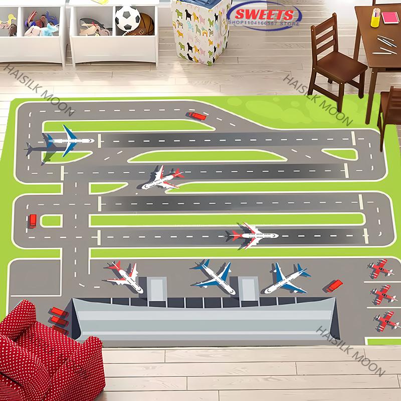 Aircraft Theme Airstrip Airport Signs Printed Carpet Living Room Bedroom Sofa Large Area Decorative Mat Kids Play Soft Rug Gift