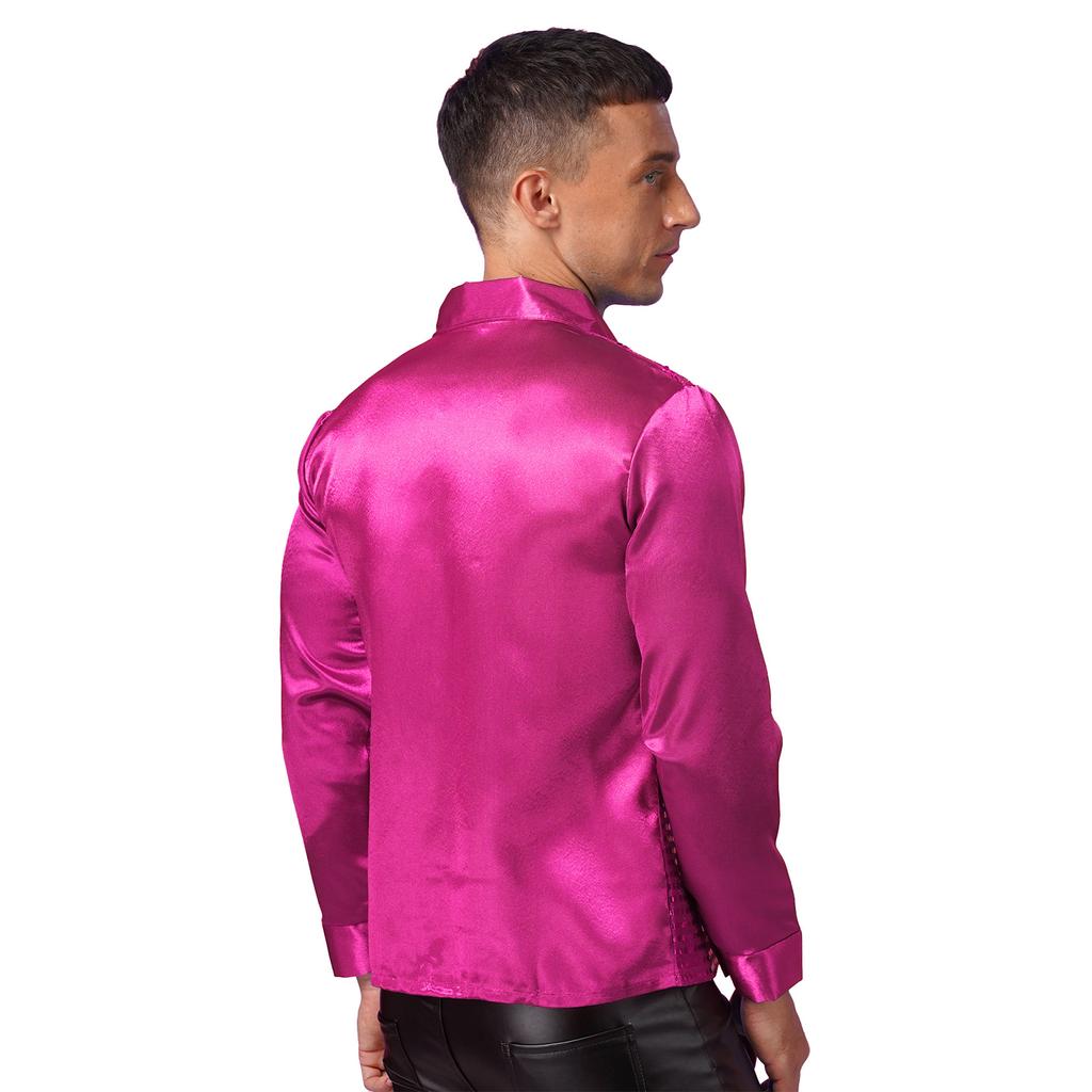 Mens Shiny Sequin Dance Shirt Latin Jazz Performance Wear Turn Down Collar Long Sleeve Patchwork Top