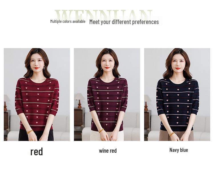 Seven-Sleeve Slimming Pullover for Middle-Aged and Elderly Mothers – Lightweight Knit Top for Spring and Summer