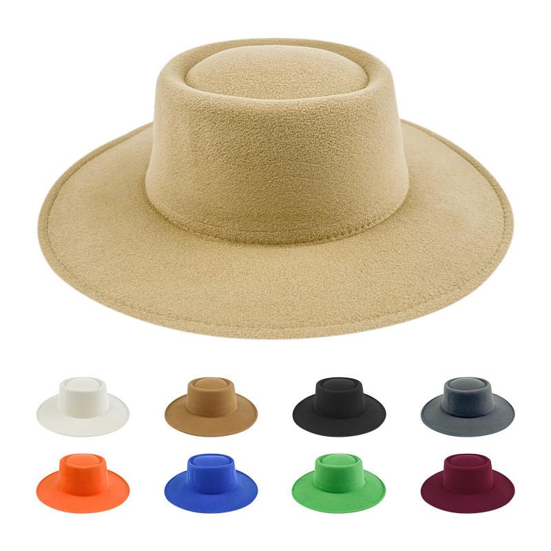 Formal Britishstyle Hat Wide Brim Flat Top Solid Color Winter Frenchinspired