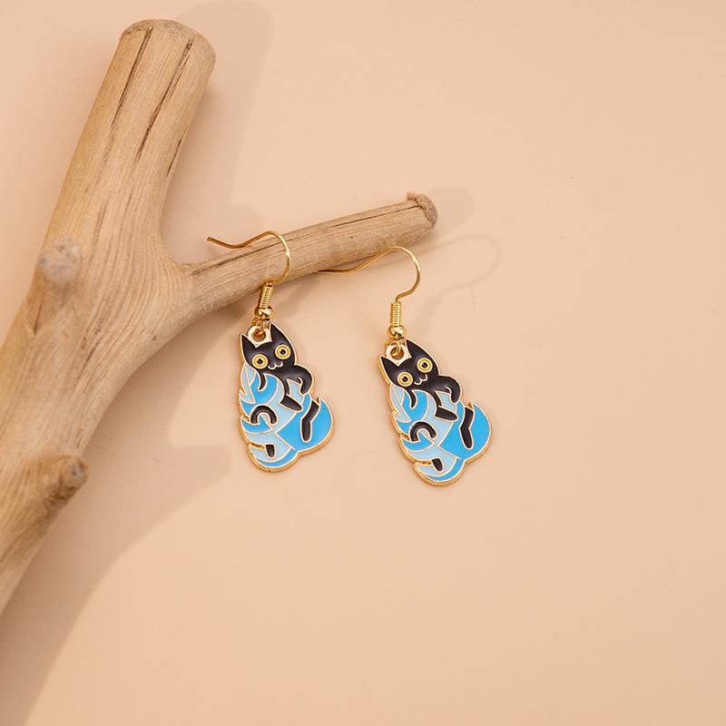 Cartoon Cute Potted Cat Earrings, Creative Personality Cactus Flower Earrings Cute Black Cat Plant Stud Earrings