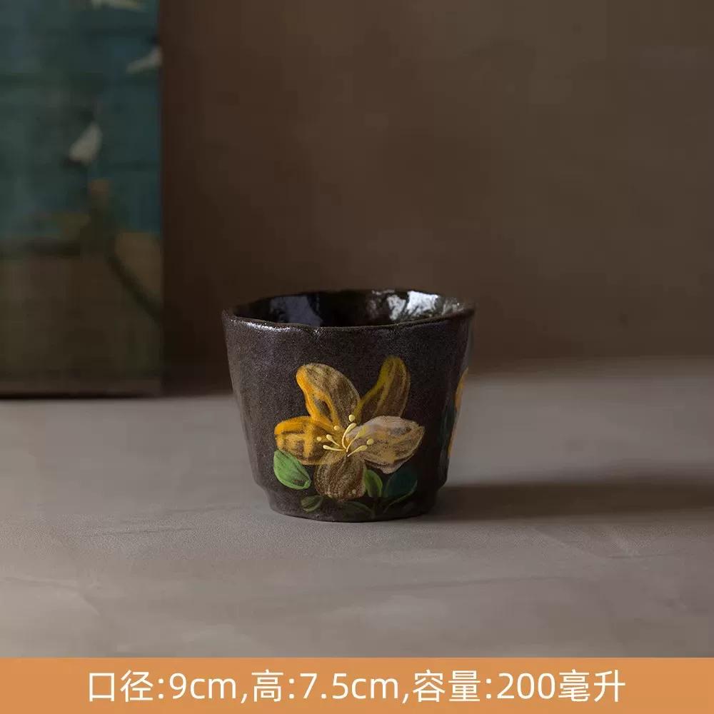 300ml Vintage Hand-Painted Ceramic Mug, Retro Floral Coffee Cup, Handmade Art Teacup for Home Office