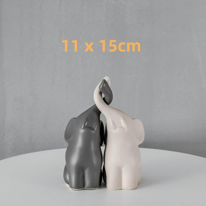 Loving Pair of Elephants Modern Ceramic Sculpture Figurine as a Set - Decoration Figure Ornament Elephant in Love Home Decor
