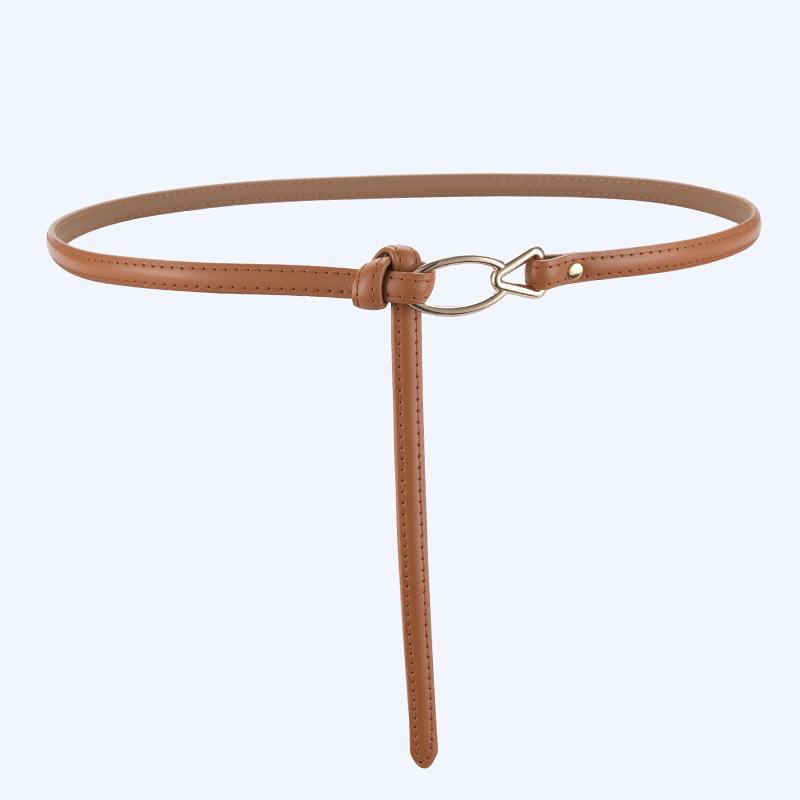 No Hole Knotted Thin Belt, Veterinary Leather Women's Decoration Versatile Dress for Women Real Cowhide Women's Trousers