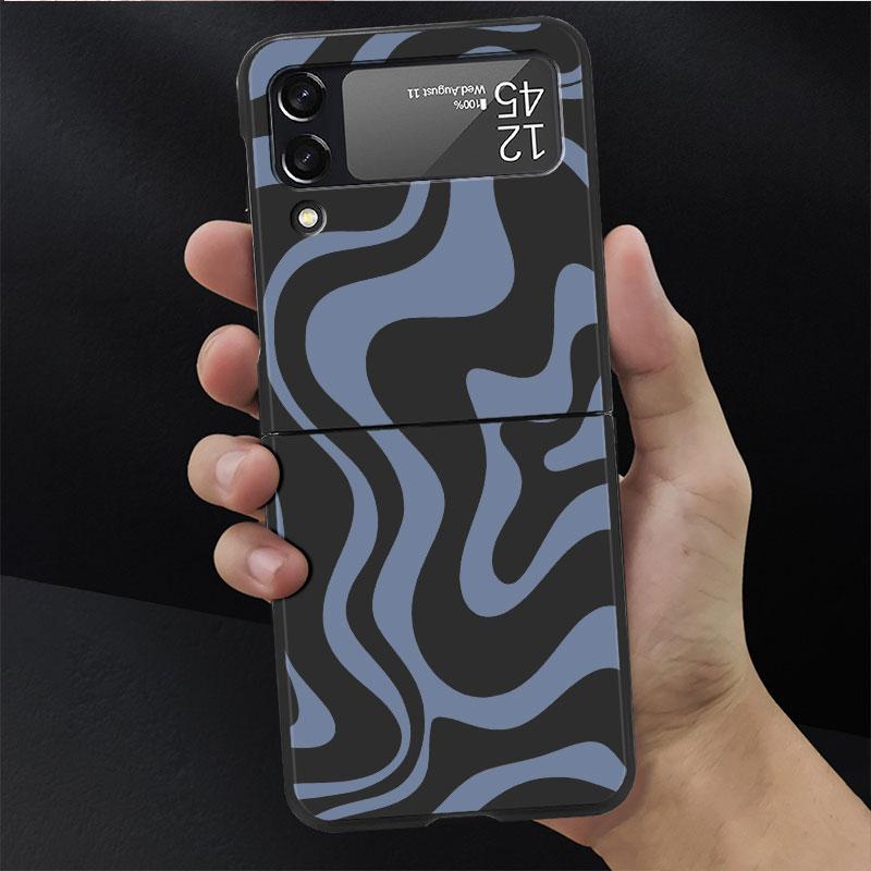 Luxushülle mit Ripple-Kuh-Textur für Samsung Galaxy Z Flip 3 4 5G Funda ZFlip 3 Schwarze PC Hartschalen-Handyhüllen
