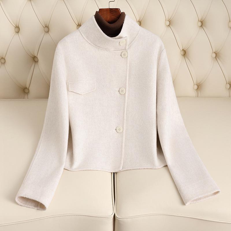 

Осеннее пальто из шерсти двустороннее, белое, для миниатюрных женщин - короткое, в стиле маленького аромата, высокого класса M (100-120)