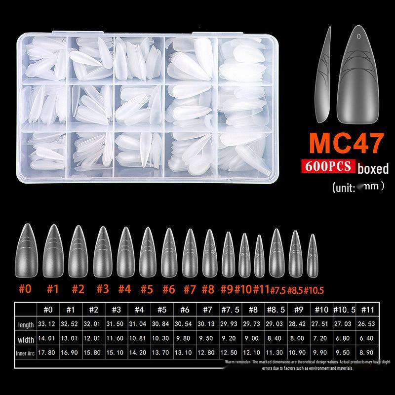 

600pcs Transparent Full Cover Nail Tips with Scale Line - No Filing Needed, Traceless, Removable, Wearable False Fingernail Stickers in Box.