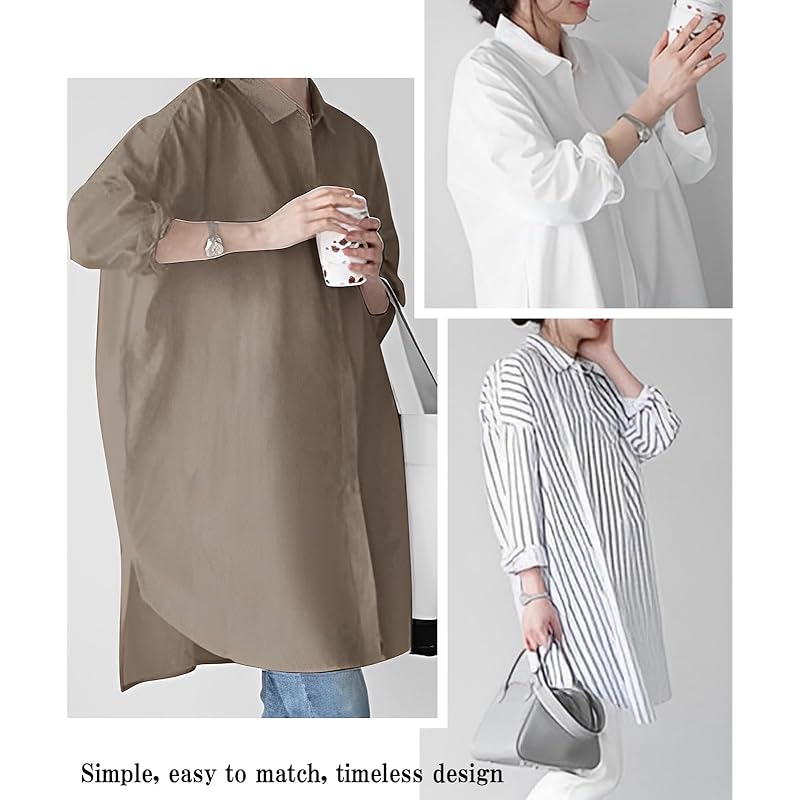 [Doors] ladies long sleeve long dress long shirt Longish blouse Relaxing office casual shirt dress khaki 5S-D05-KHM