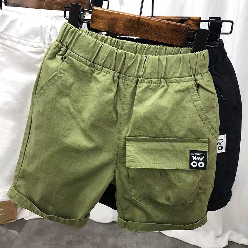 Children's Summer Thin Loose Five Quarter Shorts, Solid Color Casual Mid Waist Work Pants for Children
