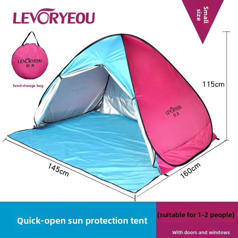 Silver-Coated Fabric 1-4 Person Tent Automatic Pop-Up Double Layer Foldable Tent for Outdoor Kids Beach Camping
