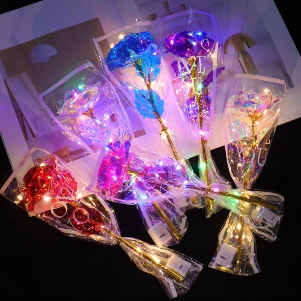 LED Lights Gold Foil Rose Flower Glowing Wedding Fake Flower  Valentine's Day