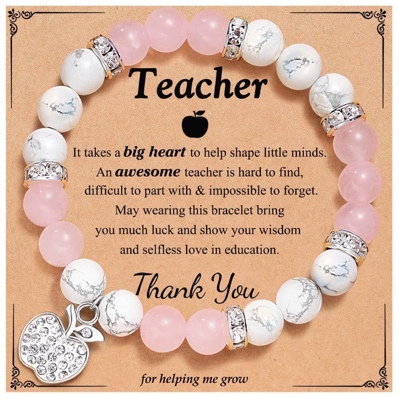 8mm Pink Zebra Stone Bead Bracelet with Gift Card: Perfect Holiday Friendship & Love Gift for Men & Women