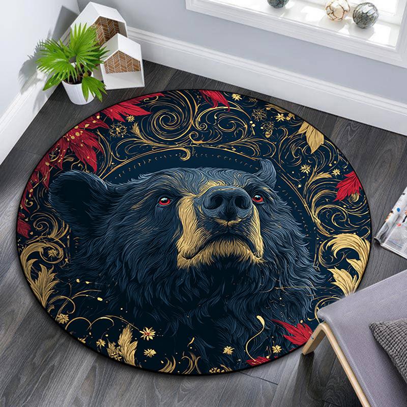 Black Bear Round Area Rug,Carpet Rug for Living Room Bedroom Sofa Playroom Decor,Non-slip Floor Mat