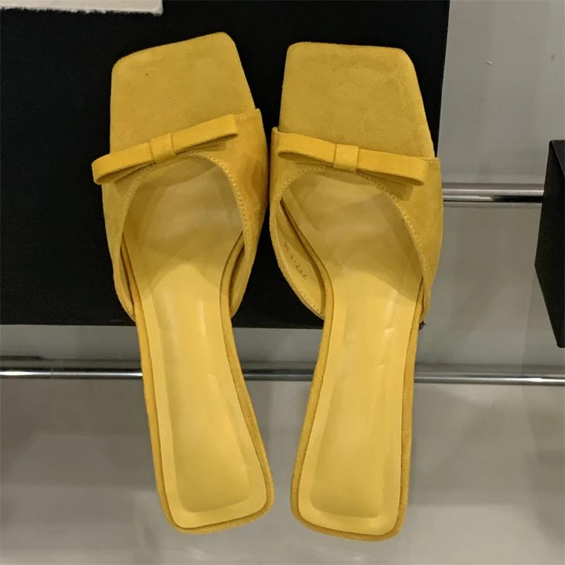 Fashion Eilyken Summer Fashion Butterfly-kont Women Slippers Square Toe Thin Low Heels Banquet Slides Female Shoes Zapatos De Mujer