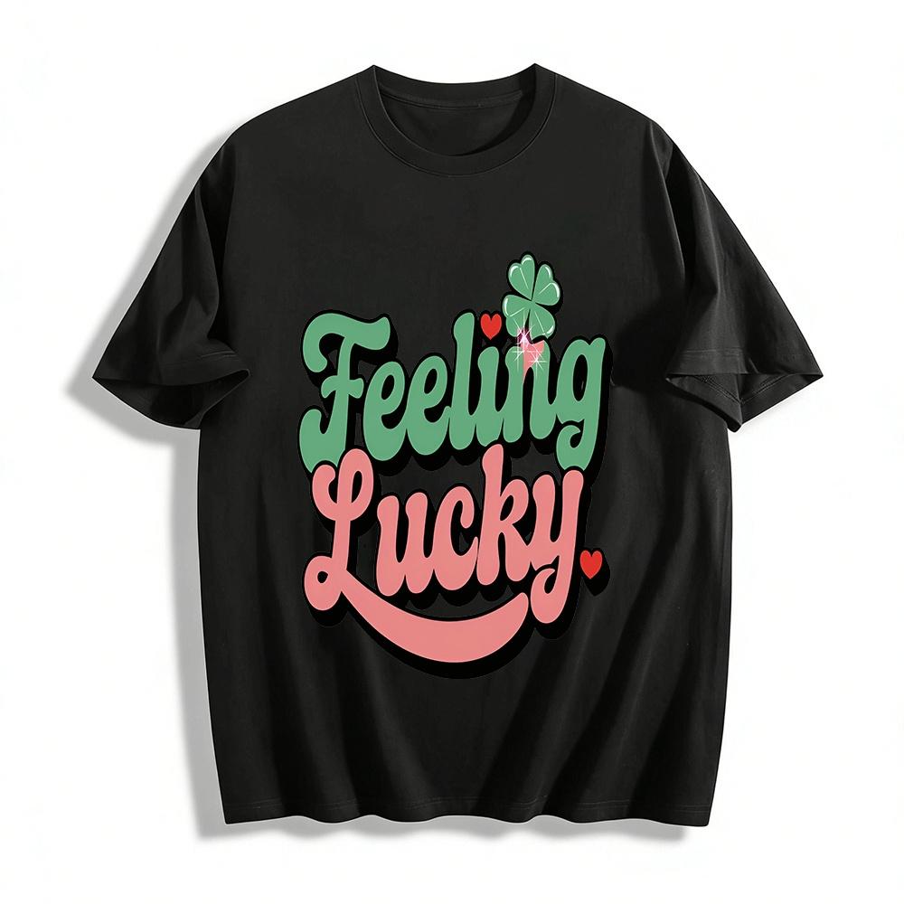Feeling Lucky Clover Heart Print Casual Top Pure cotton T-shirt XXS