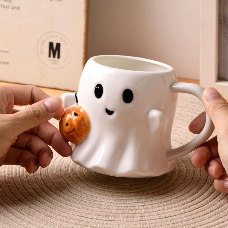 Halloween Specters Pumpkin Ceramic Coffee Mugs 600ml Cartoon Design Durable Gift for Scary Season M68E