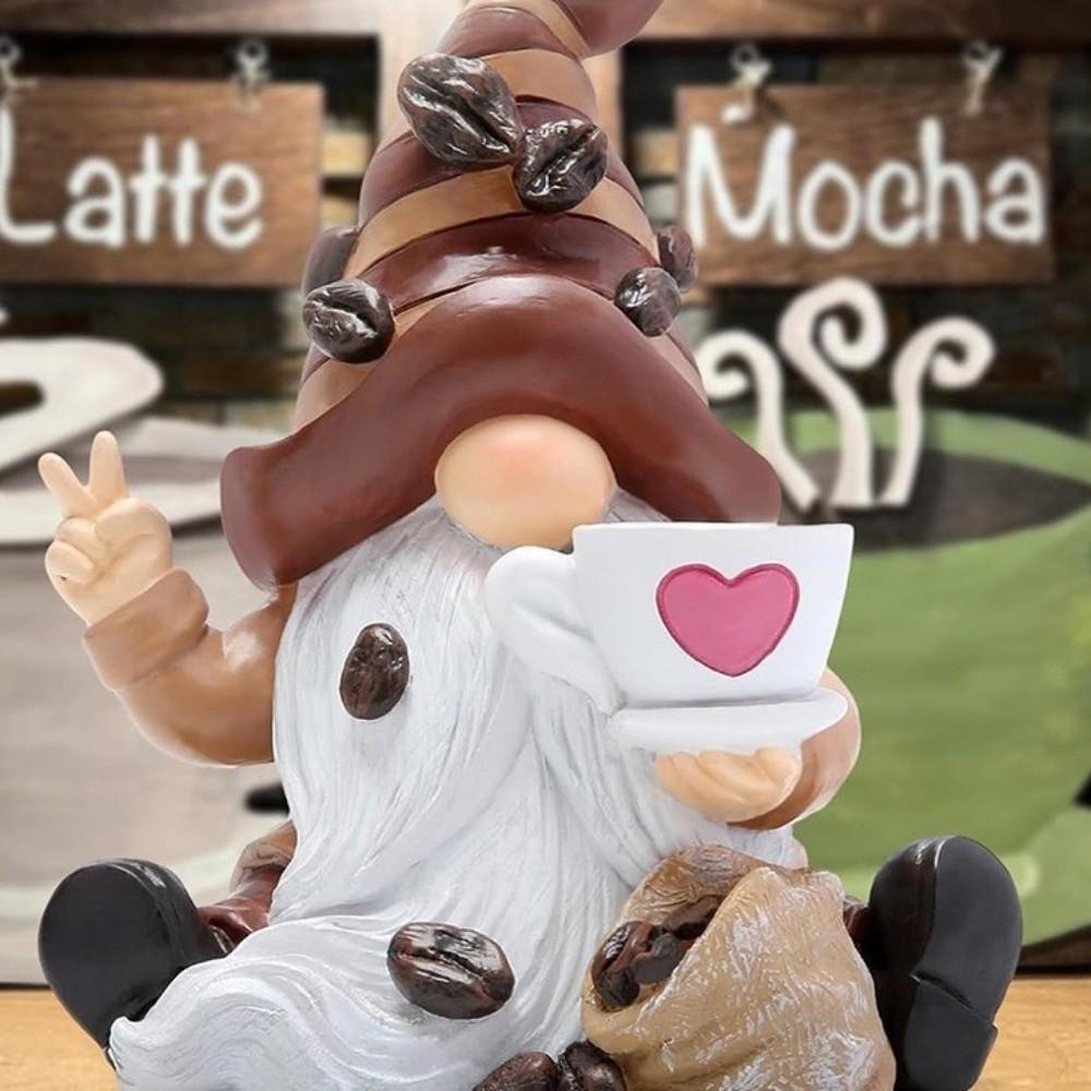 1/3PCS Gifts Handmade Coffee Gnome Resin Coffee Theme Dwarf with Coffee Cup Christmas Ornament Dwarf Figurine