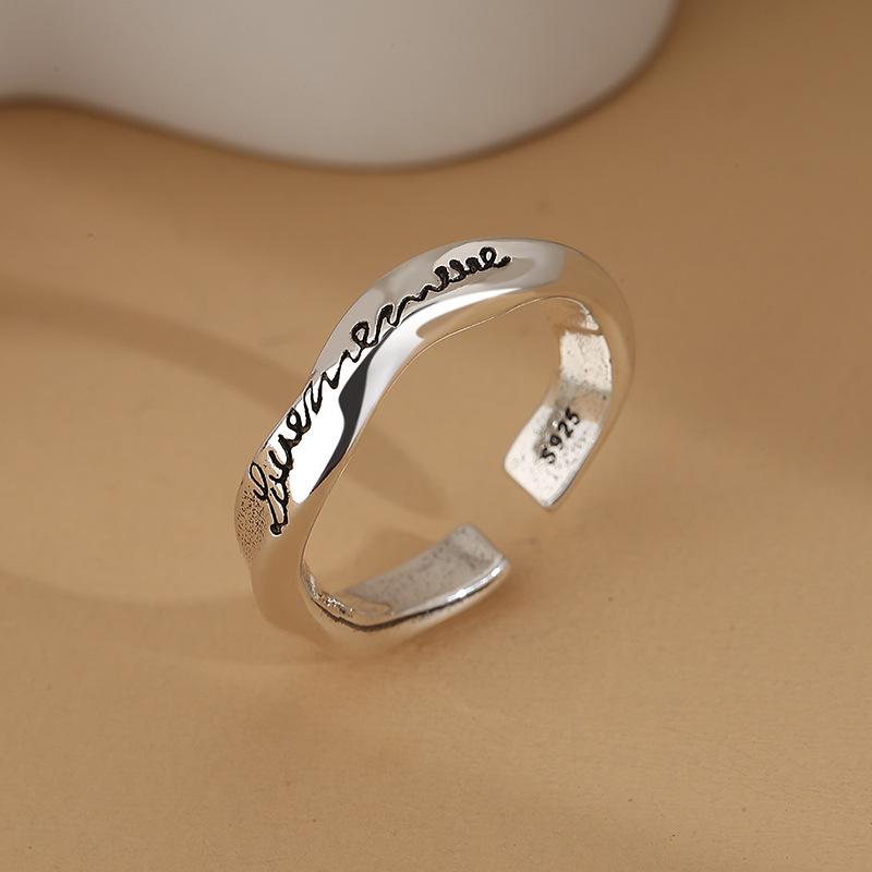 S925 Sterling Silver Retro Thai Irregular Letter Blackened Aged Women's High-end European American Ring