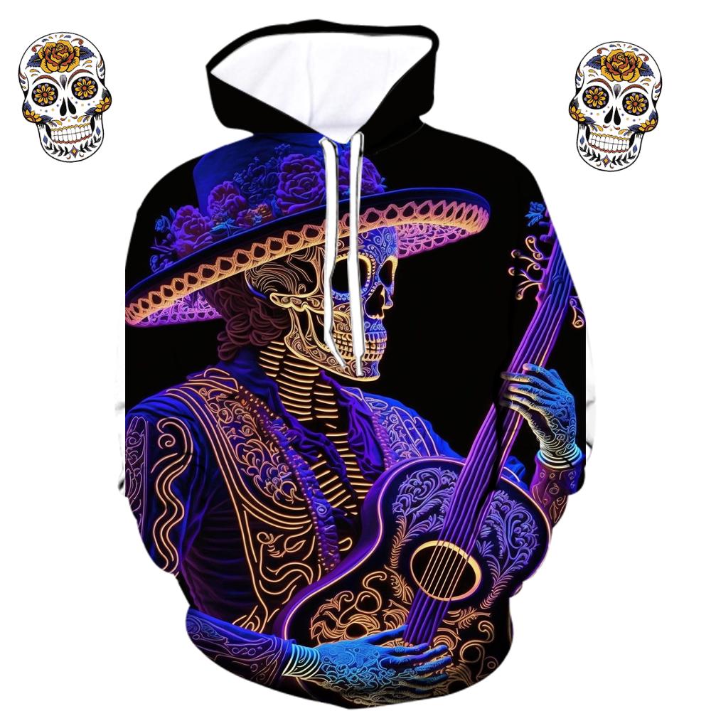 Sudadera vintage para hombre con estampado gráfico de calavera 3D, sudadera informal con capucha, ropa de gran tamaño para otoño y primavera, jerséis de manga larga estilo Harajuku