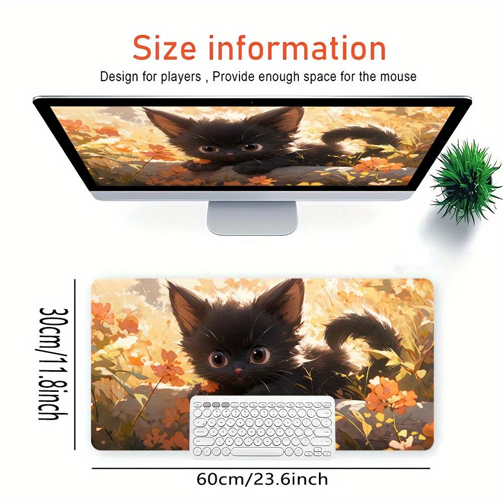 1pc Large Gaming Mouse Pad, UV Reactive Non-Slip Desk Mat, Washable PolyesterCate, Kitten, FlowersComputer Pad with Vibrant Game Machine Pri