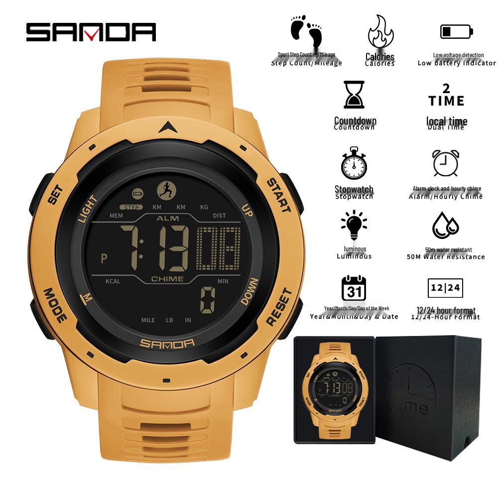 Sanda Multifunction Teen Sports Watch: Calorie Counter, Single Display, Pedometer, Waterproof.