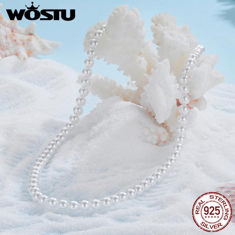 WOSTU 925 Sterling Silver Shell Pearl Bracelet Neckalce Women Wedding Jewelry Set Pearl Wrist Link Elegant Gift For Mom 5-12 Mm