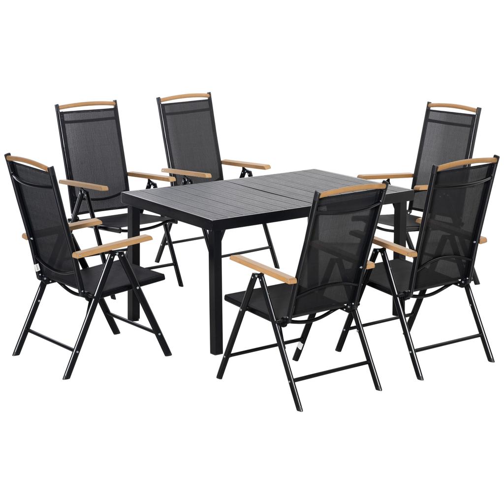 Foldable Seating Group For 6 People 1 Table Plus 6 Chairs Garden Furniture Set Seating Set Aluminum Mesh Black
