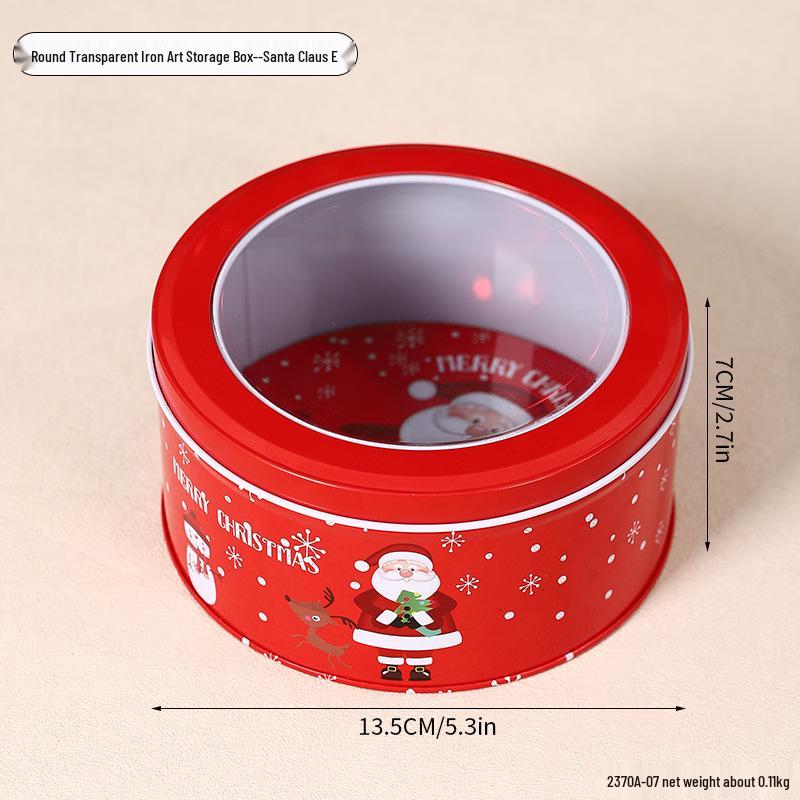Christmas Transparent Round Tin Box for Cookies, Candy, and Chocolate Gifts