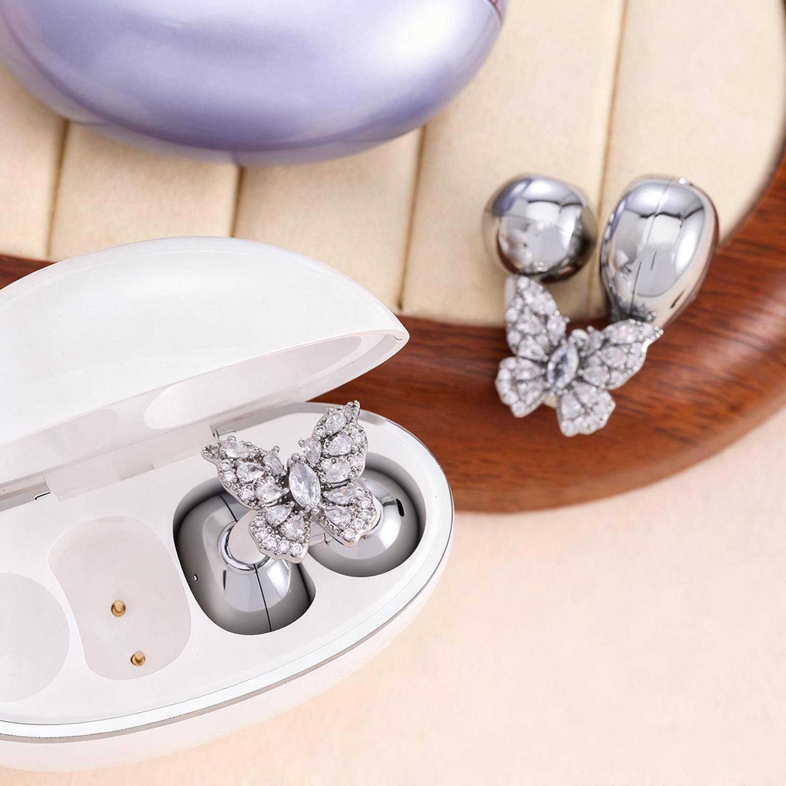 

Luxurious Metal Accented Ear Clip Ergonomic Designs Crystal Embedded Earphone Stabilizers Sweatproof Grip for FreeClip 1
