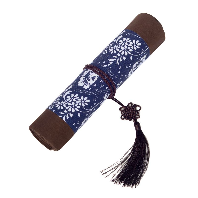 

New Chinese Style Table Runner Zen Tea Plancemat Linen Coffee Table Tablecloth Bench Fabric Modern Minimalist Cotton-Linen Tea Cloth Tea Table Cloth Blue and Flower 60*17cm