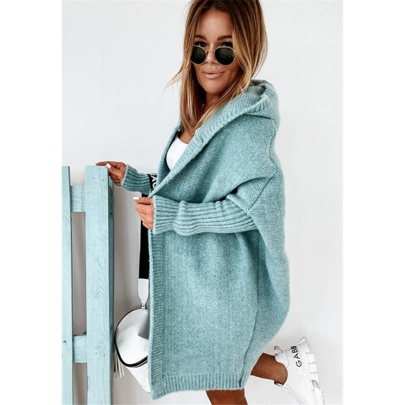 Hooded Knit Temperament Commuter Bat Shape Soft Loose Back Splicing Sweater