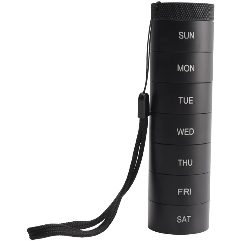 Good-Weekly Travel Stackable Pill Organizer, Metal Pill Case 7-Day Compartment Medicine Box Waterproof Pill Container Black Dura