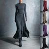 Women's Asymmetric Boat Neck Maxi Dress with Side Slit and Knot Waist