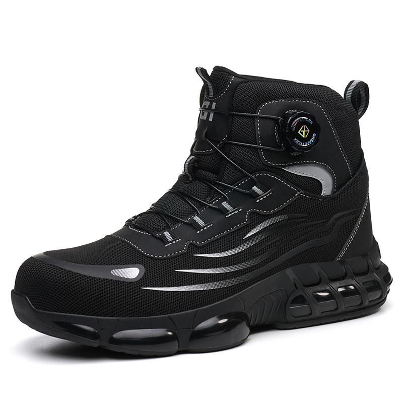 Men's Safety Shoes High Top Work Safety Shoes Steel Toe Sneakers Rotation Button Anti-smash Antipuncture Steel  Safety Boots
