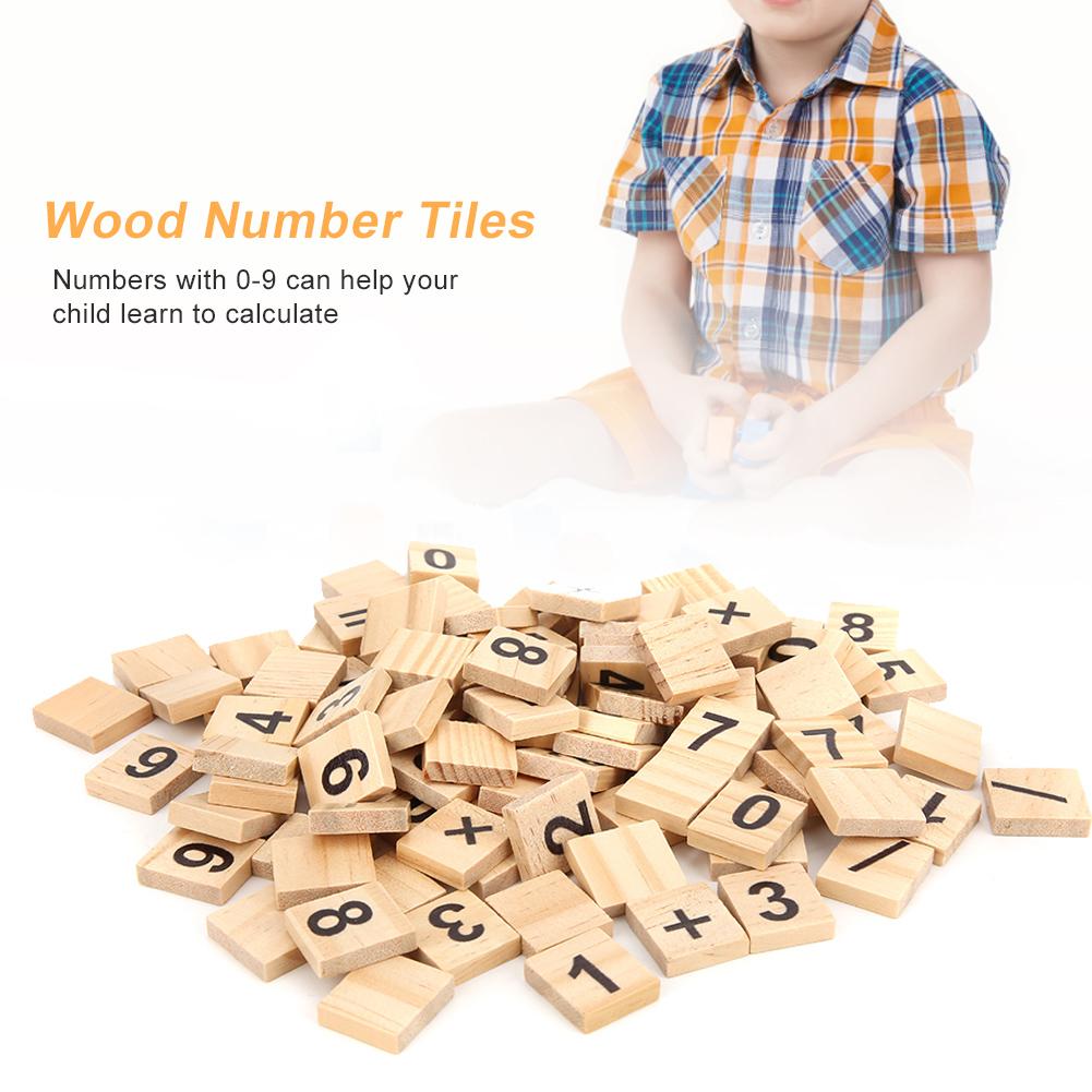 200Pcs Wood Number Tiles 0-9 Children Educational Game Toy Learning Letters Words Tool Number Tile
