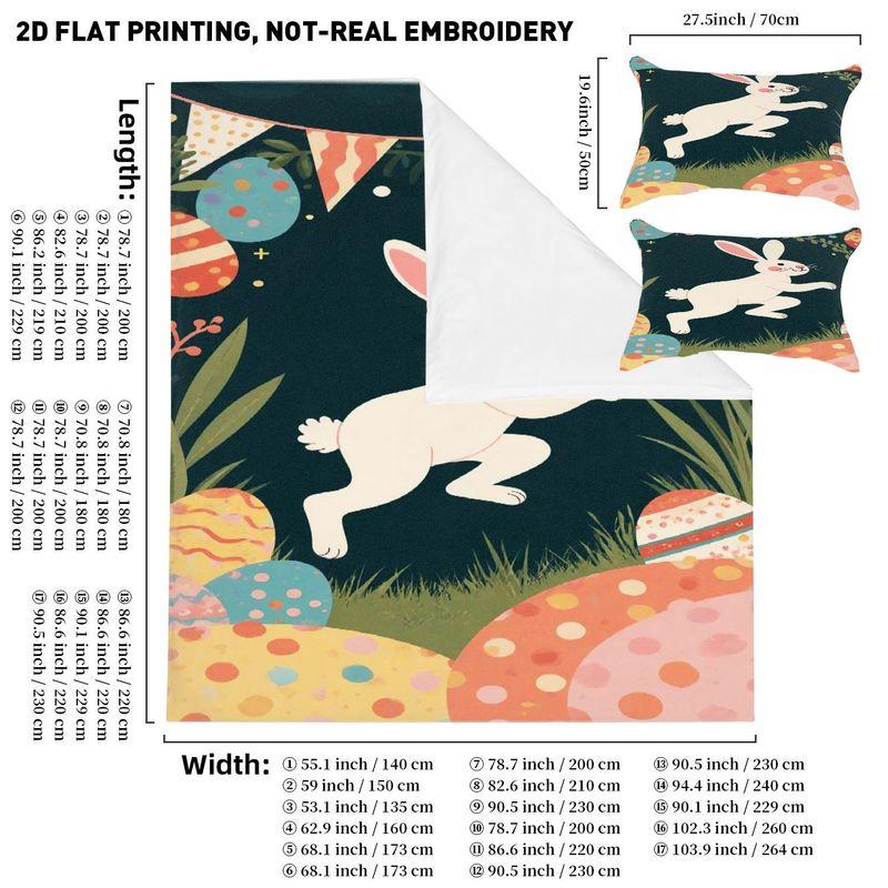 Bedding,Pillowcase,Quilt Cover 3-Piece Set,Colorful Cute Rabbit And Easter Decorative Egg Pattern 140cmx200cm