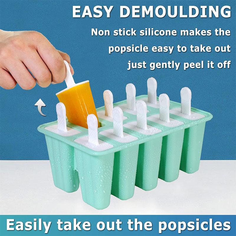 6/10 Mulden, selbstgemachte Eisformen aus BPA-freiem Silikon, Eis am Stiel-Maker für gefrorenes Eis, wiederverwendbare Eisform mit Trichter und Reinigungsbürste