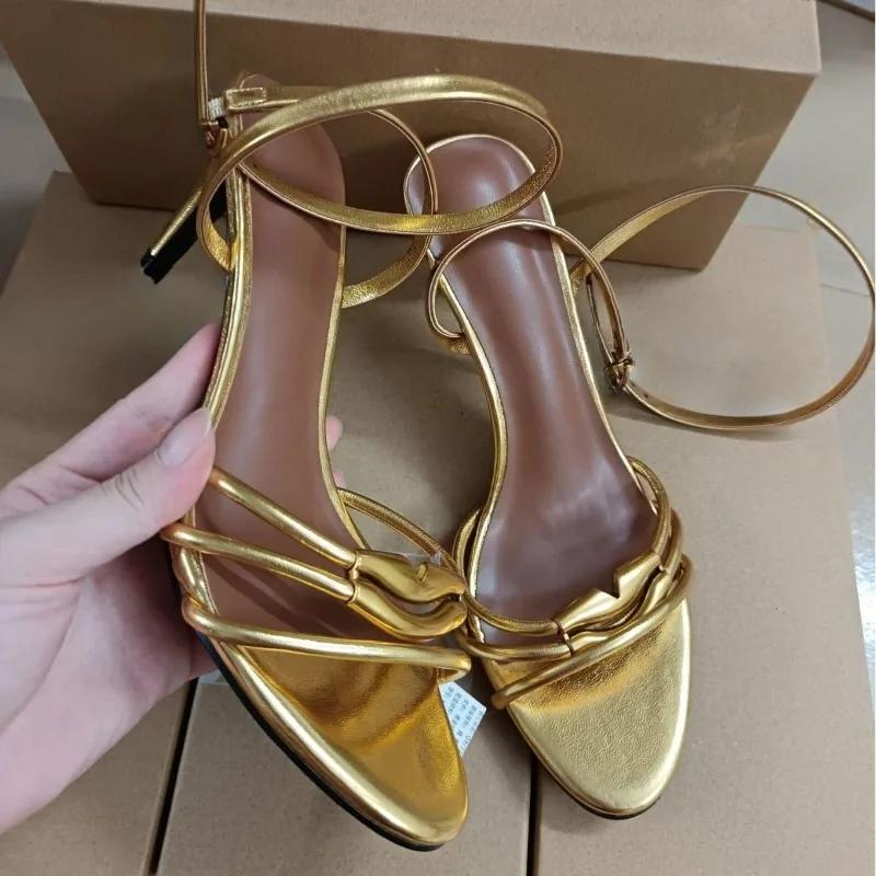 Fashion Open Toe Gold Party High Heels Women Modern Sandals Brand Designer Ankle Strap Summer Slingback Footwear Luxury Bridal Shoes