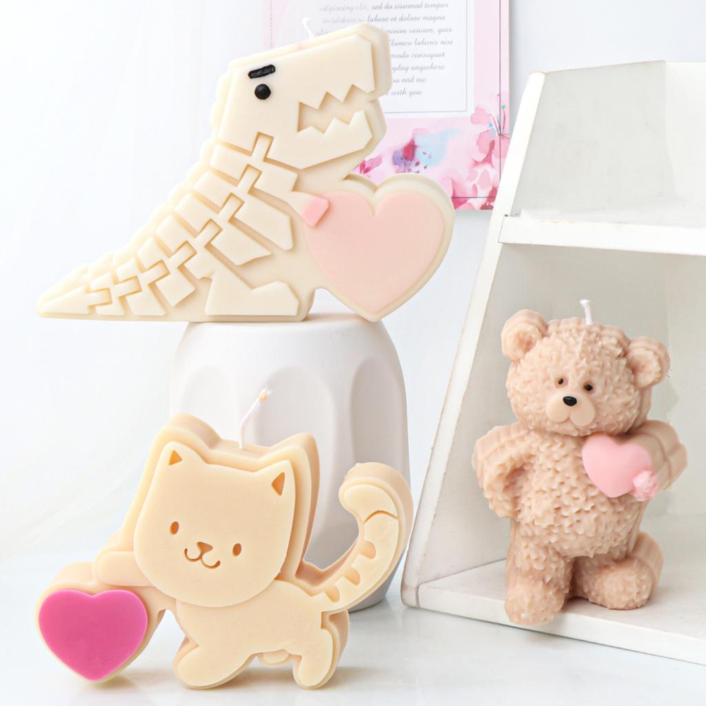 Cute Rabbit Bear Silicone Soap Mould DIY Flower Bunny Cat Candle Resin Plaster Making Heart Animal Mold DIY Gift