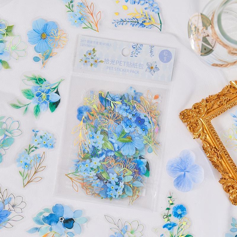 40Pcs/Bag Aesthetic Flower Stickers Pack Fresh Plant Hand Account DIY Material Decorative Stationery Stickers