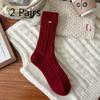 2 Pairs Golden Knot New Year Red Socks - Thick and Warm Wool Stockings for Autumn/Winter, Lucky Red Mid-Calf Socks