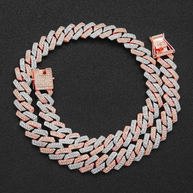 Collana a catena Cuban Link per uomo donna micro pavé in pietra CZ colore oro rosa gioielli hip hop