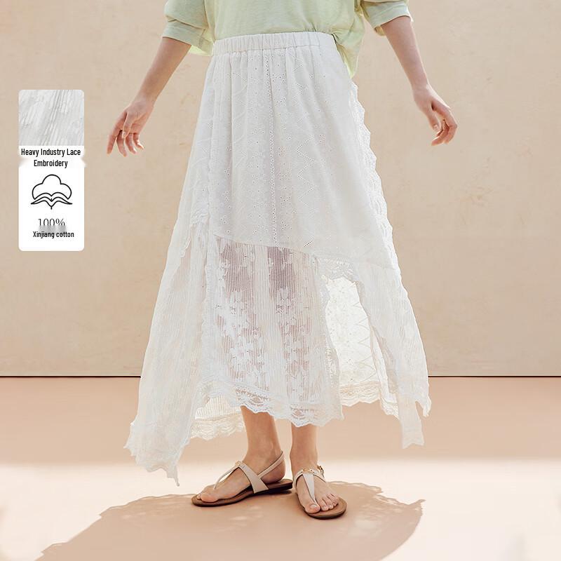 INMAN Irregular Lace Embroidered Cotton Skirt S