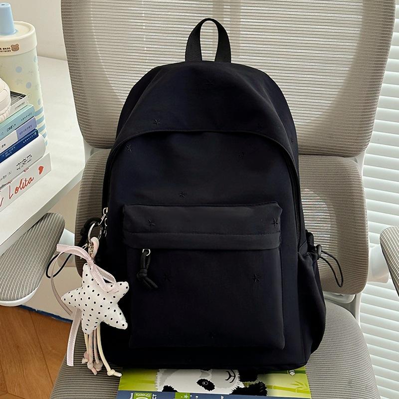 Schoolbag Milk Cream White and Blue Embroidery Star High-value Backpack Primary School School Bag Women's Daily Shopping Light and Sweet Backpack