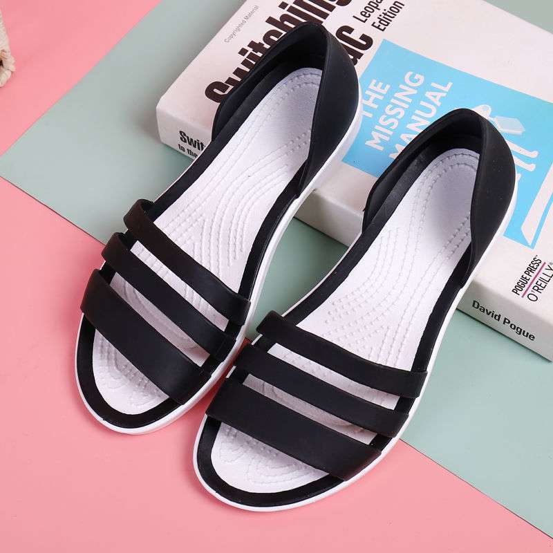 Flat-soled sandals versatile plastic wet water jelly shoes Korean version non-slip rain shoes waterproof female summer beach shoes fairy