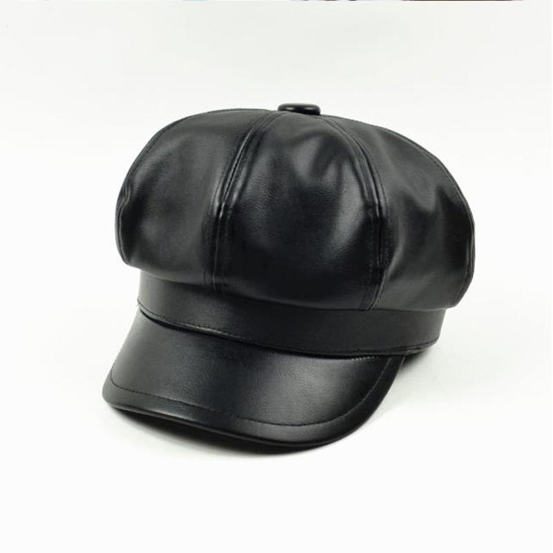 Genuine Leather Beret Hat Winter Spring Hats For Women Painter Newsboy Cap Vintage Beret Female Black Boinas England Style Hat