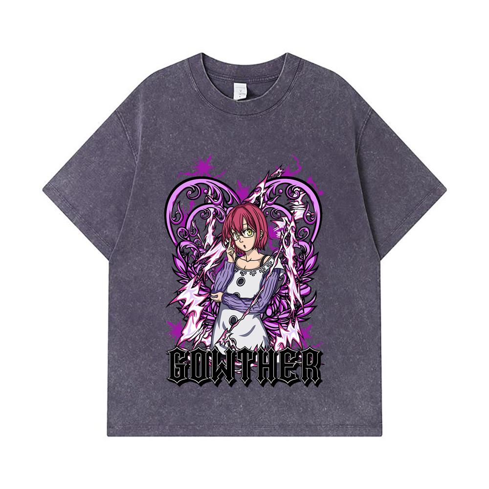 275 GSM Washed T-shirts 100% Cotton Seven Deadly Sins V5 Gowther Print Unisex Heavy Cotton T Shirt