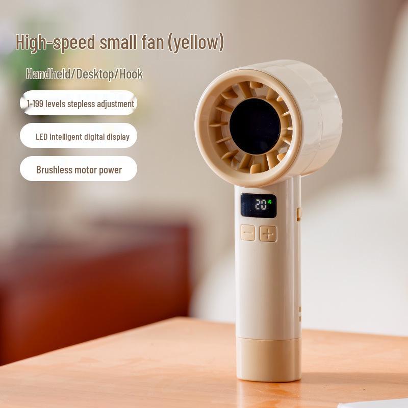 Compact USB Rechargeable High-Speed Mini Fan with Digital Display Color Box + USB Charging Cable