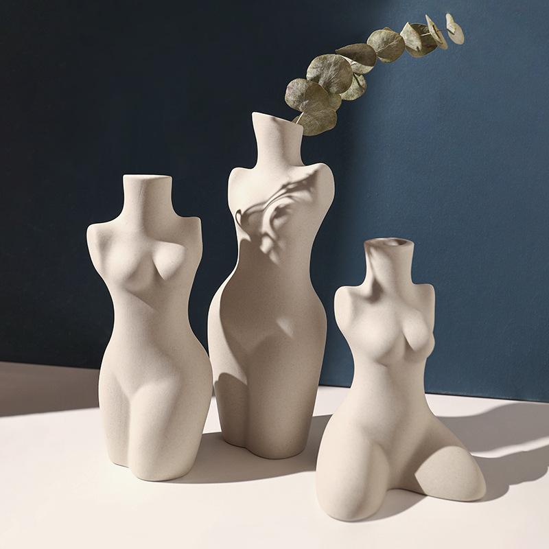 Human Body Styling Art Vase  Silent Wind Ceramic Vase  Sculpture White Primitive Embryo Floral Organ Ins Hotels Home Decorate