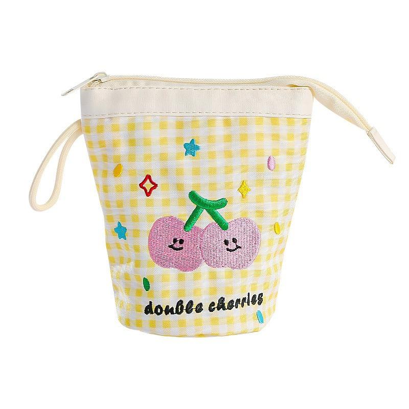 

Cute Cartoon Strawberry Vertical Pencil Case Large Capacity Korean Style Stationery Bag Flip-Over Into Pen Holder for School жовтий